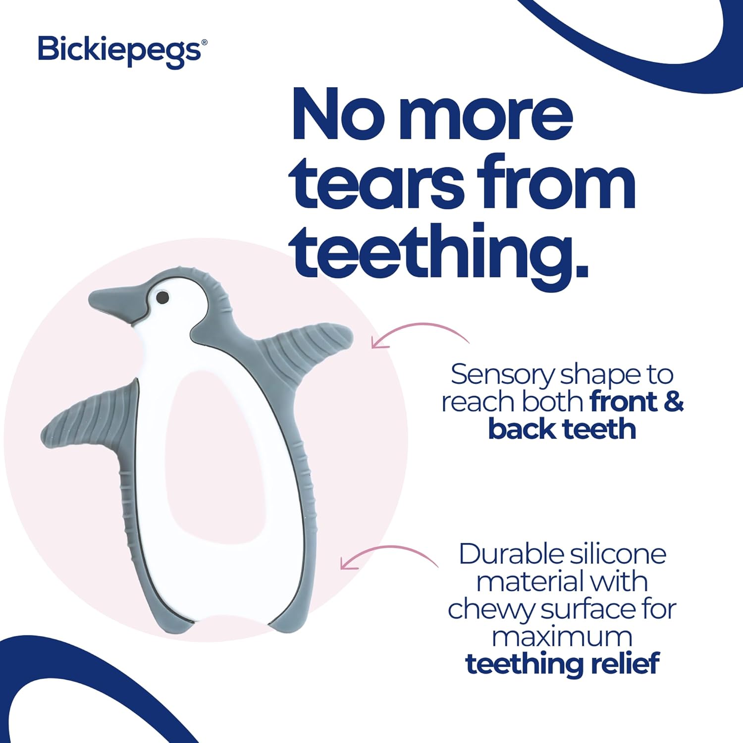 Bickiepegs Peggie The Penguin Teether – Baby Teething Toy with Clip – BPA-Free Silicone Teething Dummy – Soft and Soothing Chewy Toys for Gum Relief – Cute Baby Essentials for 3 Month Olds
