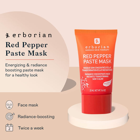 Erborian Red Pepper Paste Face Mask - Energizing & Radiance Boosting Facial Mask For Hydration & Glow With Vitamins C & E, Antioxidants & Soothing Liquorice Extract - Korean Skin Therapy – 0.6 Oz