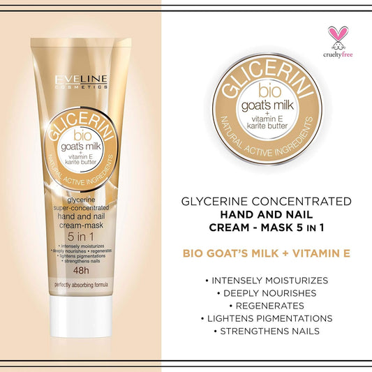 Eveline Glycerine 5 In 1 Bio Goat'S Milk + Vitamin E & Karite Butter Super-Concentrated Hand/Nail Cream Mask