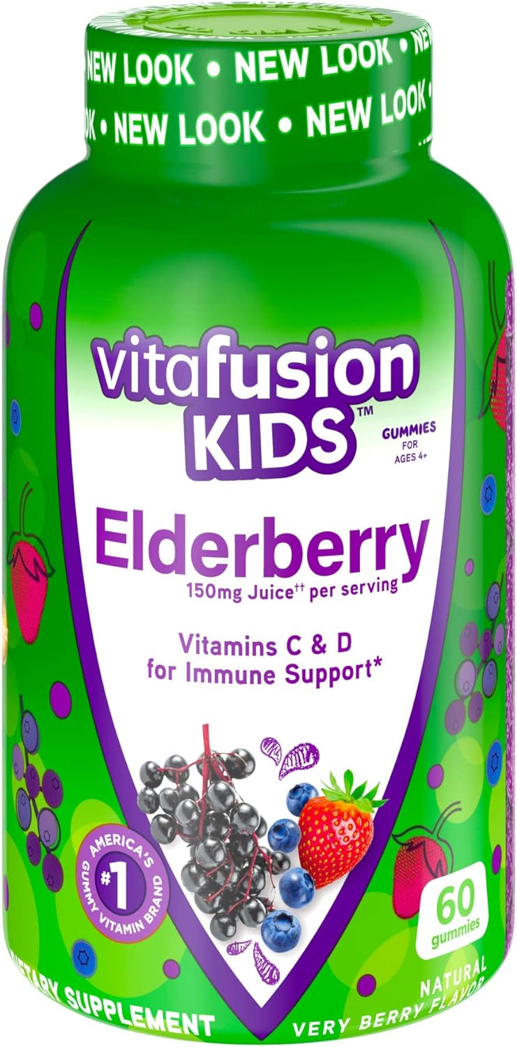 Vitafusion Kids Elderberry Gummy Vitamins, Delicious Immune Support Gummies for Kids, 60Ct
