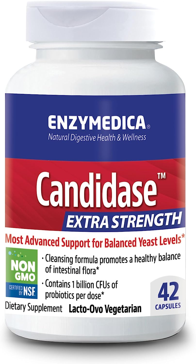 Enzymedica, Candidase Extra Strength, Candida Supplement, Enzymes+Probiotics to Support Balanced Yeast Levels & Gut Health, Vegetarian, 42 Count (FFP)