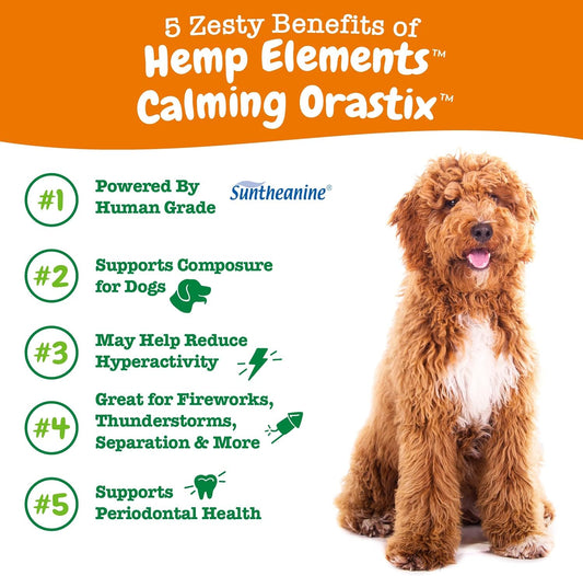Zesty Paws OraStix for Dogs - Calming Dental Sticks for Stress with Hemp Melatonin Chamomile Dog Healthy Teeth and Gums Calm Composure for Fireworks and Thunderstorms - 12oz