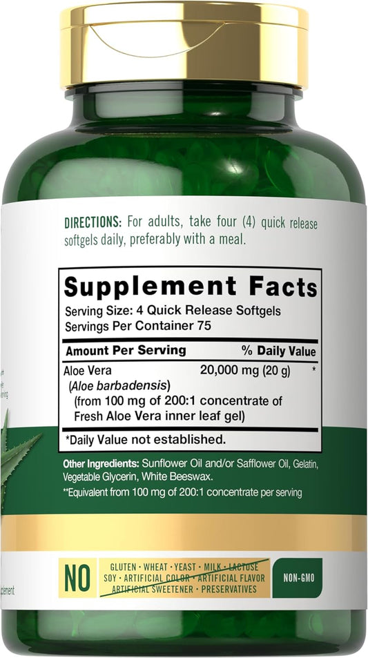 Carlyle Aloe Vera Softgel Capsules 20,000Mg | 300 Count | Aloe Vera Gel Supplement | Non-Gmo, Gluten Free