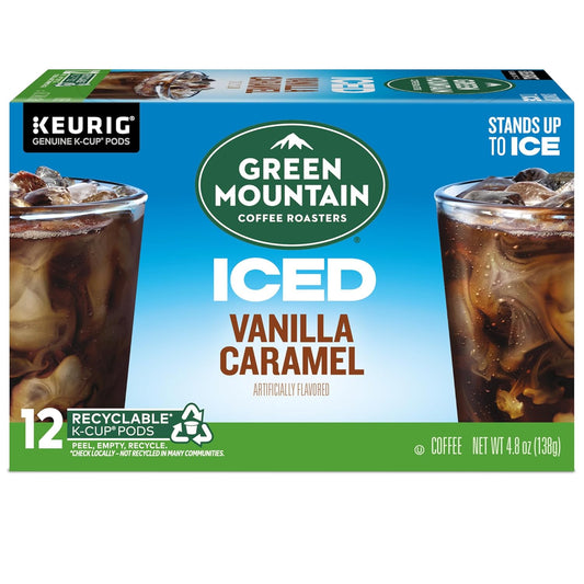 Green Mountain Coffee Roasters ICED Vanilla Caramel, Single Serve Keurig K-Cup Pods, Flavored Iced Coffee, 12 Count(Pack of 6)