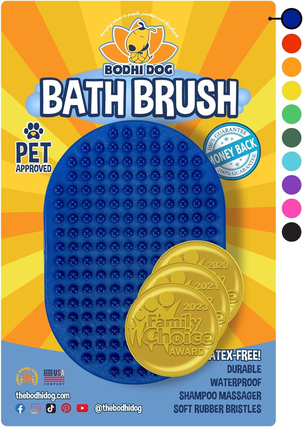 Bodhi Dog Shampoo Brush | Pet Shower & Bath Supplies For Cats & Dogs | Dog Bath Brush For Dog Grooming | Long & Short Hair Dog Scrubber For Bath | Professional Quality Dog Wash Brush (One Pack, Blue)