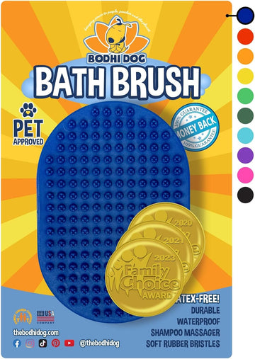 Bodhi Dog Shampoo Brush | Pet Shower & Bath Supplies For Cats & Dogs | Dog Bath Brush For Dog Grooming | Long & Short Hair Dog Scrubber For Bath | Professional Quality Dog Wash Brush (One Pack, Blue)