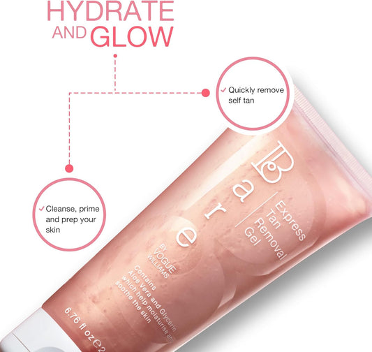 Bare By Vogue Express Tan Remover Gel - Quickly Removes Fake Tan While Hydrating Your Skin - Contains Aloe Vera & Glycerin - Self Tan Eraser, 200Ml