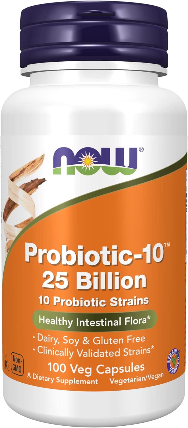 Now Foods Supplements, Probiotic-10™, 25 Billion, With 10 Probiotic Strains, Dairy, Soy And Gluten Free, Strain Verified, 100 Veg Capsules