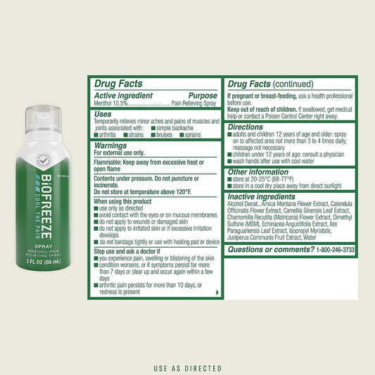 Biofreeze Menthol Spray 3 FL OZ Colorless Aerosol Spray Associated with Sore Muscles, Arthritis, Simple Backaches, and Joint Pain (Packaging May Vary) (3)