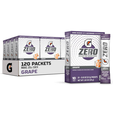 Gatorade G Zero Powder, Grape, 0.10Oz Packets, Makes 20 Ounces, 10 Count (Pack Of 12)