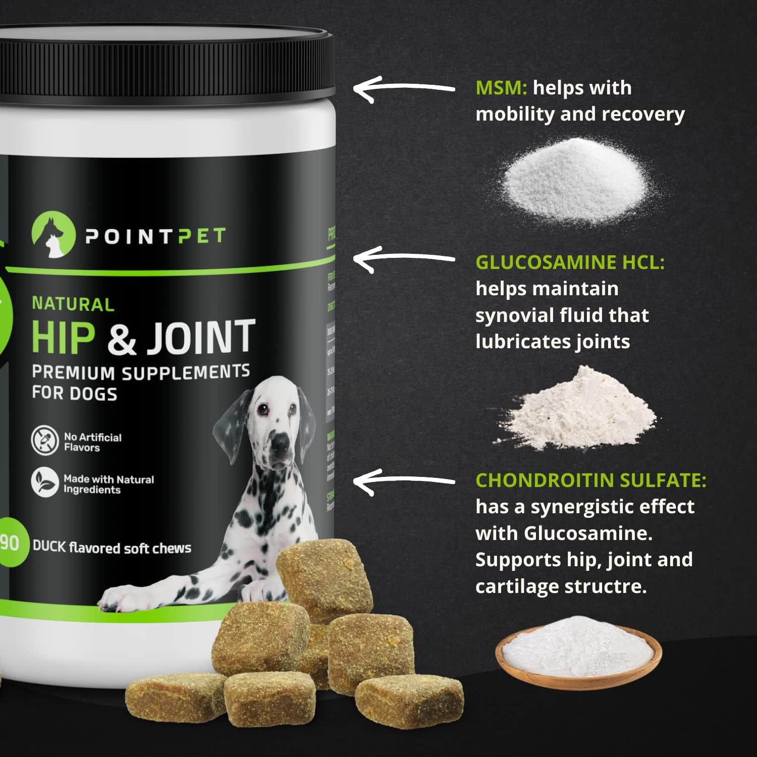 POINTPET Glucosamine for Dogs - Hip & Joint Supplement - Dog Mobility Soft Chews with Chondroitin & MSM - Dog Supplement with Omega 3, Vitamin C & E for HIPS and Joints 90cnt : Pet Supplies