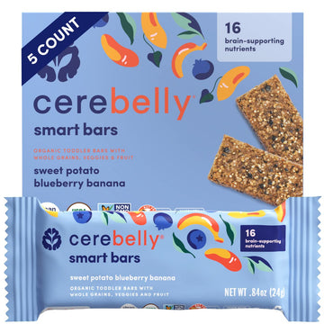 Cerebelly Toddler Snack Bars – Organic Sweet Potato Blueberry Banana Smart Bars (Pack of 5), Healthy Snack Bars, 16 Brain-supporting Nutrients, Made with Gluten Free Ingredients, No Added Sugar