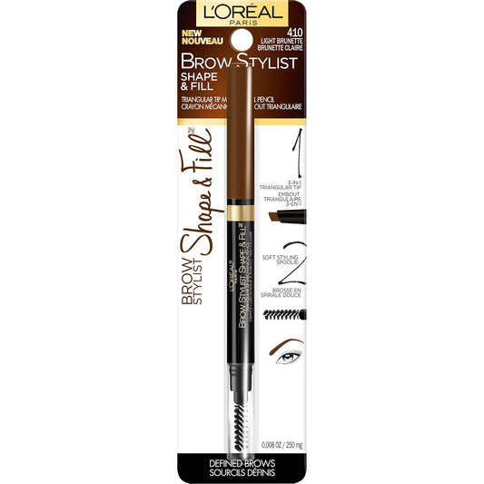 L'Oreal Paris Brow Stylist Shape & Fill Mechanical Eye Brow Makeup Pencil, Light Brunette, 0.008 Oz