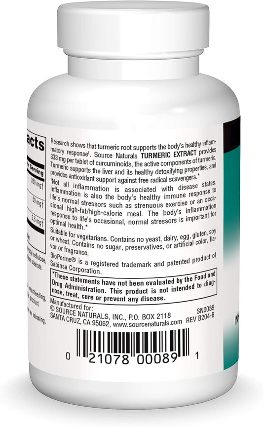 Source Naturals Turmeric Extract - Supports Healthy Inammatory Response - 100 Tablets