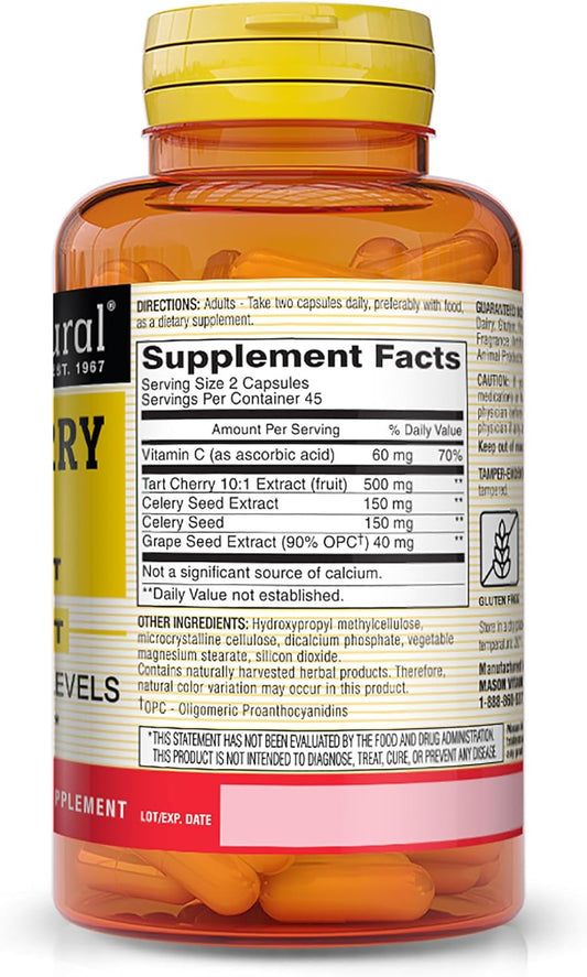 Mason Natural Tart Cherry Vegetable Capsules, 1000 Mg, 90 Count