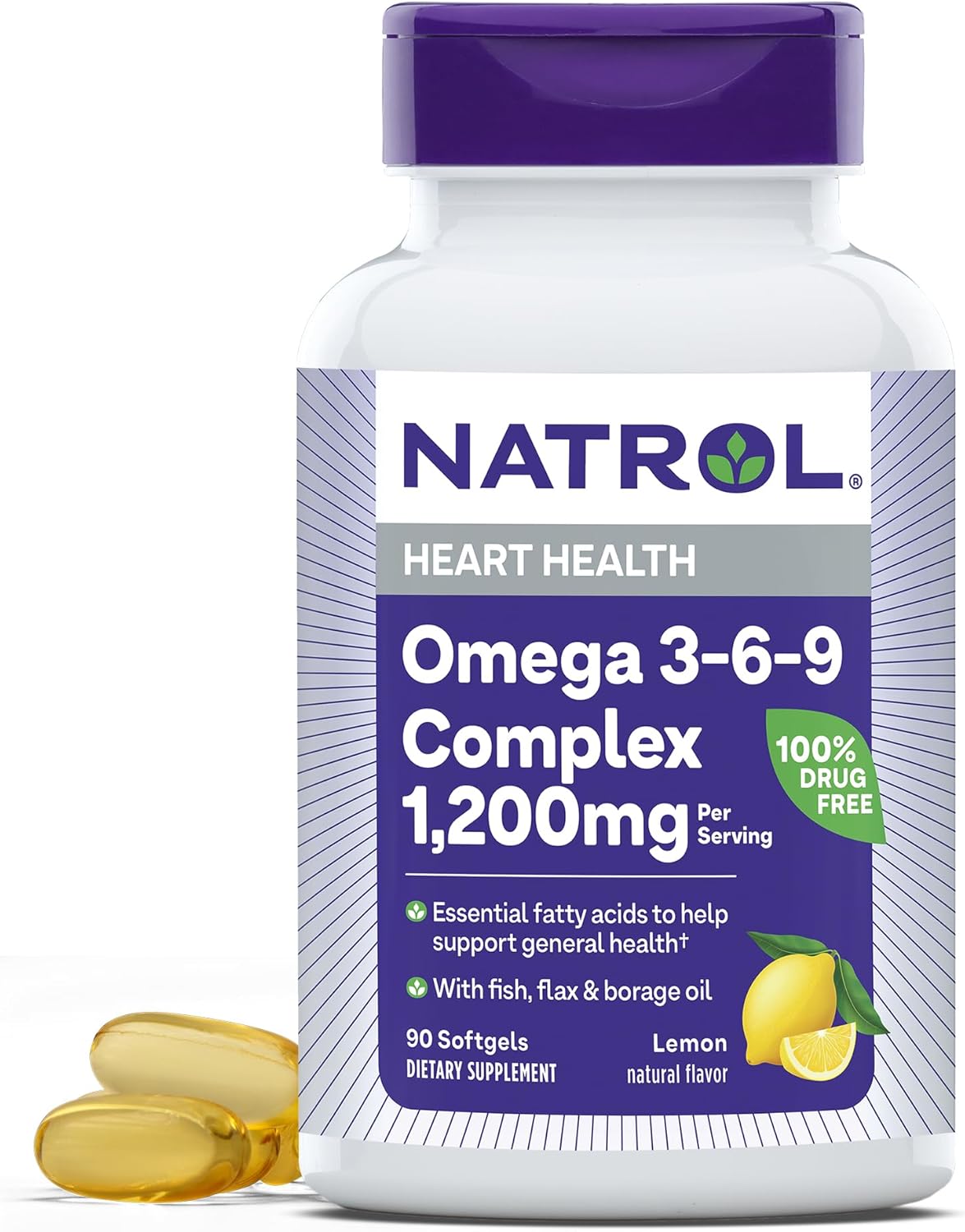 Natrol, Omega 3-6-9 Complex Softgels, Heart Health Dietary Supplement, 1200 Mg, 90 Count