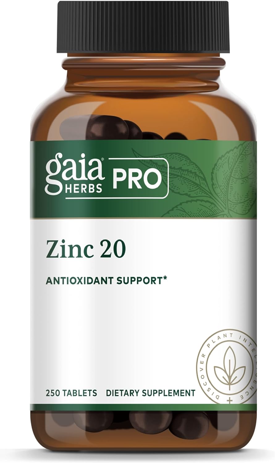 Gaia Herbs Pro Zinc 20 - Immune & Antioxidant Support Supplement - with Zinc Monomethionine - 20mg Zinc Supplement - 250 Tablets (250 Servings)