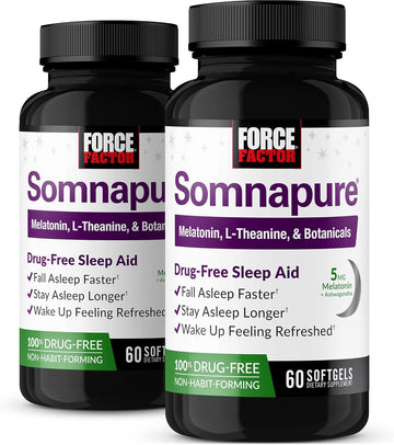 Force Factor Somnapure Softgels 2-Pack Sleep Aid To Fall Asleep Faster, Stay Asleep Longer, Wake Up Refreshed, Sleep Aid For Adults With Melatonin, Ashwagandha, Valerian Root, 120 Softgels