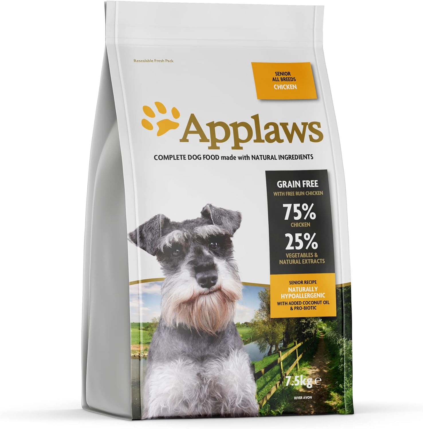 Applaws Natural Grain Free Complete Dry Dog Food for All Senior Breeds Chicken Flavour, 1 x 7.5kg Bag?9102285