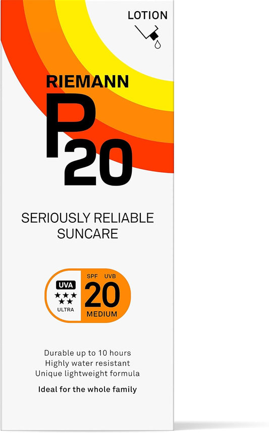 Riemann P20 Sunscreen Spf20 Lotion 200Ml | Long Lasting Uva & Uvb Protection For Up To 10 Hours | Highly Water Resistant