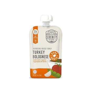 Serenity Kids Bone Broth Puree Made With Organic Veggies | Clean Label Project Purity Award Certified | 3.5 Ounce Bpa-Free Pouch | Pasture Raised Turkey Bolognese | 12 Count