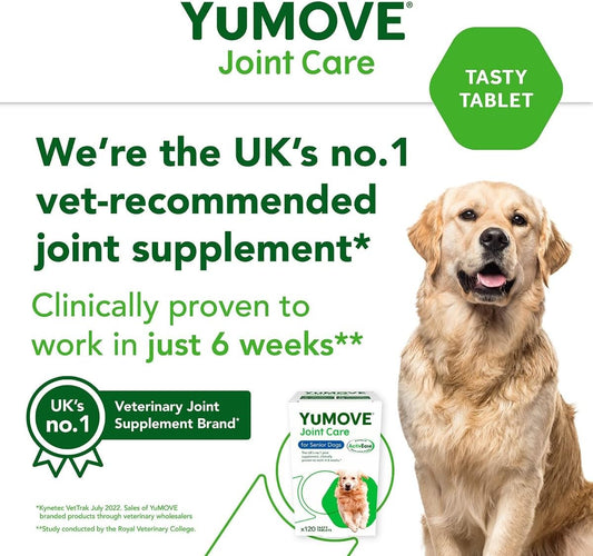 YuMOVE Senior Dog | High Strength Joint Supplement for Older, Stiff Dogs with Glucosamine, Chondroitin, Green Lipped Mussel | Aged 9+ | 120 Tablets,Package may vary?YMS120
