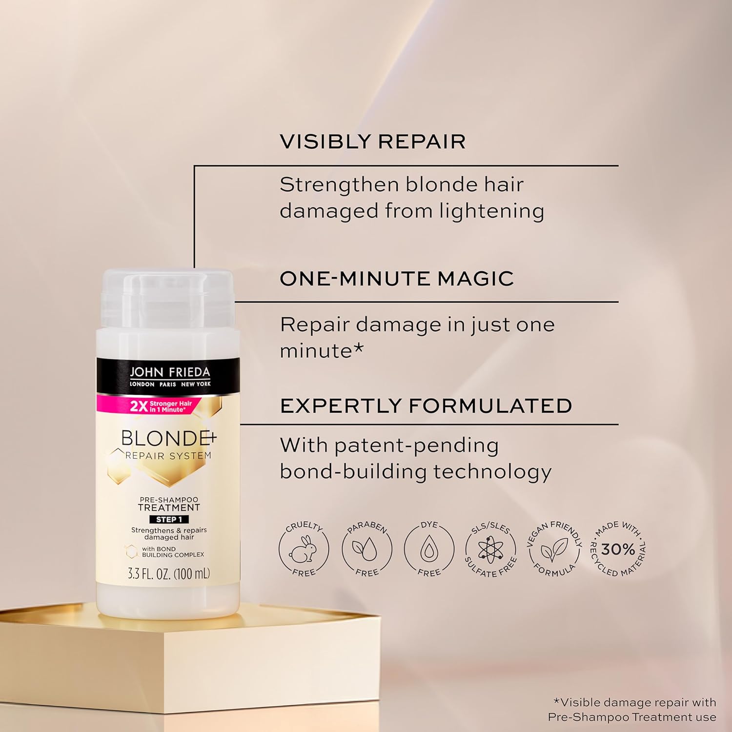 John Frieda Blonde+ Hair Repair Pre Shampoo, Hair Repair Treatment for Damaged Hair, 3.3 Oz : Beauty & Personal Care