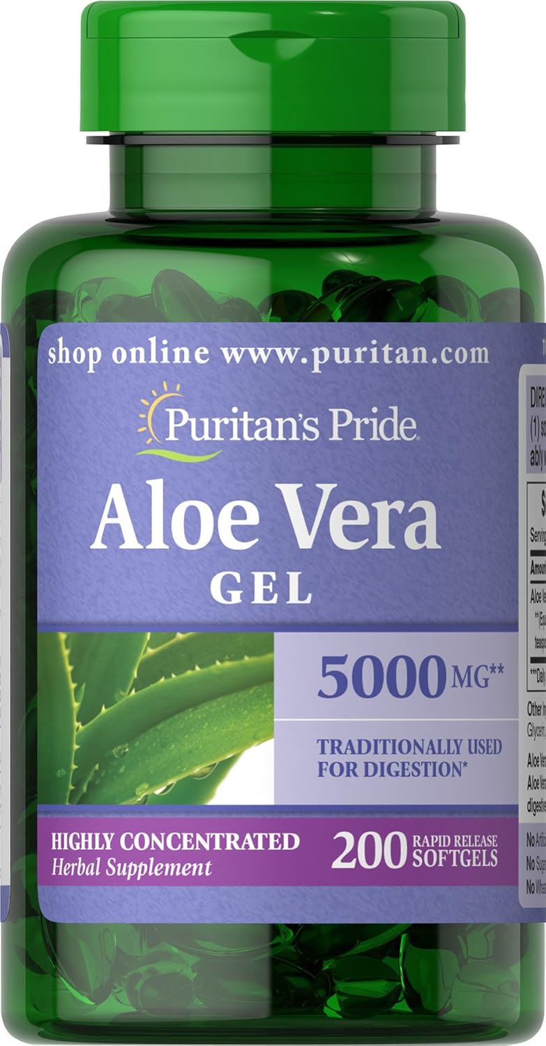 Puritan'S Pride Aloe Vera Extract 25Mg (5000Mg Equivalent) Softgels, 200 Count (Packaging May Vary)