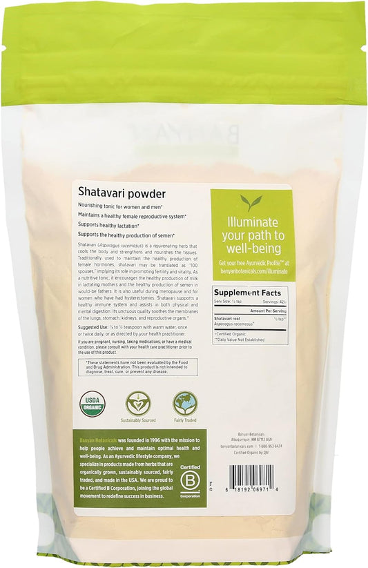 Banyan Botanicals Organic Shatavari Powder – Asparagus racemosus – Ayurvedic Herb for Vata & Pitta, Balanced Female Hormones, Energy, Vitality & More* – 1. ­– Non-GMO Sustainably Sourced Vegan F