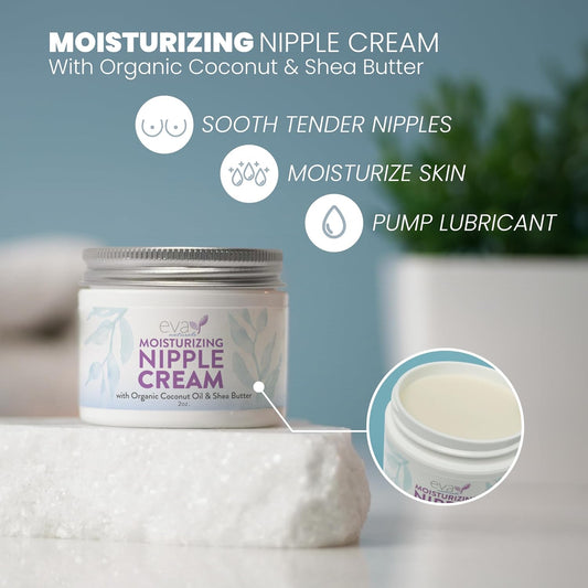 Eva Naturals Safe Nipple Cream For Breastfeeding - Nipple Balm For Dry Cracked Nipples - Lanolin Free Nipple Butter For Breastfeeding Pain With Organic Shea Butter, Coconut Butter & Argan Oil