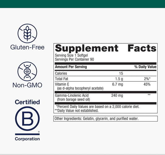 Metagenics Omegagenics Borage Seed Gla Oil 240 Mg - High Potency - Gamma-Linolenic Acid (Gla) Supplement - With Borage Seed Oil & Vitamin E - Gluten-Free - 90 Softgels