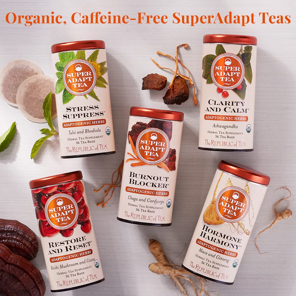 The Republic Of Tea - Clarity And Calm Superadapt Herbal Tea, 36 Tea Bags, Organic, Caffeine Free, Ashwagandha