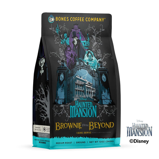 Bones Coffee Company Brownie from Beyond Ground Coffee Beans Caramel Brownie Flavor | 12 oz Flavored Coffee Gifts Low Acid Medium Roast Coffee Inspired by Disney's Haunted Mansion (Ground)