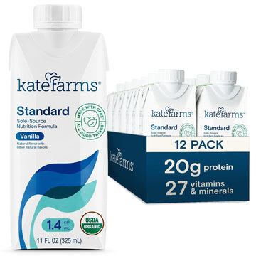 Kate Farms Adult Standard 1.4 Formula, Sole Source Nutrition, Meal-Replacement Shake or Supplemental Drink, Complete Vegan Protein Shake (Vanilla 1.4 cal/mL, Case of 12)