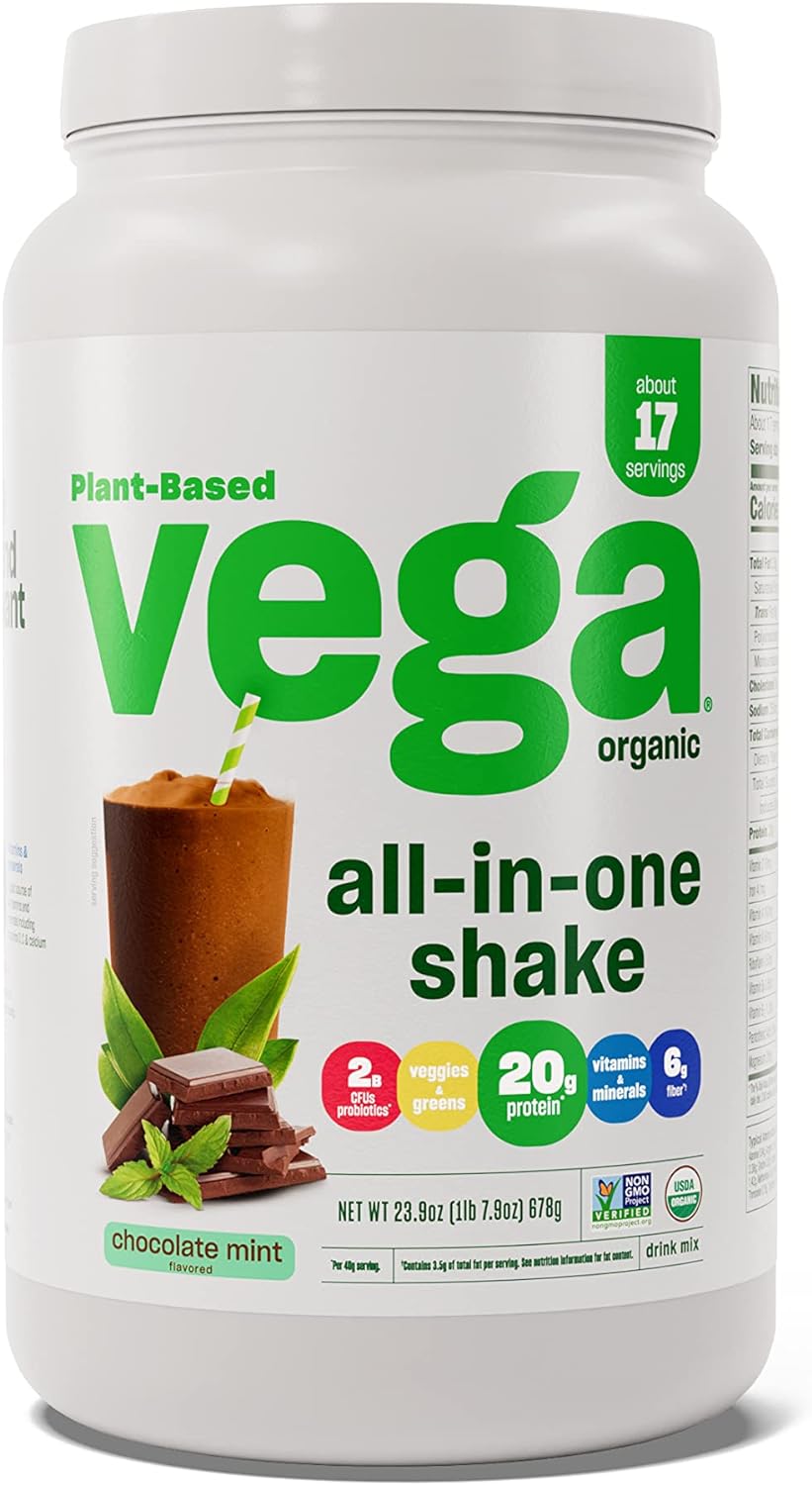 Vega Organic All-in-One Vegan Protein Powder, Chocolate Mint - Superfo
