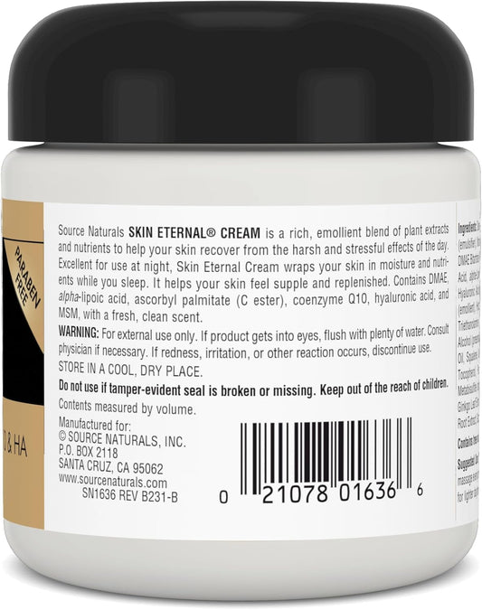 Source Naturals Skin Eternal Cream - Paraben Free With Lipoic Acid, Dmae, C-Ester, Coq10 & Ha - 4 Oz Original Formula