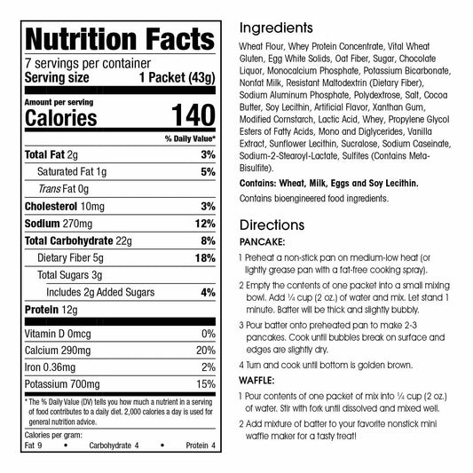 WonderSlim Protein Pancake & Waffle Mix, Chocolate Chip, Low Sugar, 5g Fiber (7ct)