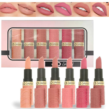 6Pcs Matte Lipstick Makeup Set, Nude/Pink/Rose Red/Mauve/Brown Matte Lipstick Pack Sets For Women, Silky Velvet Lipstick Matte Long Lasting Smudge Proof Lipstick
