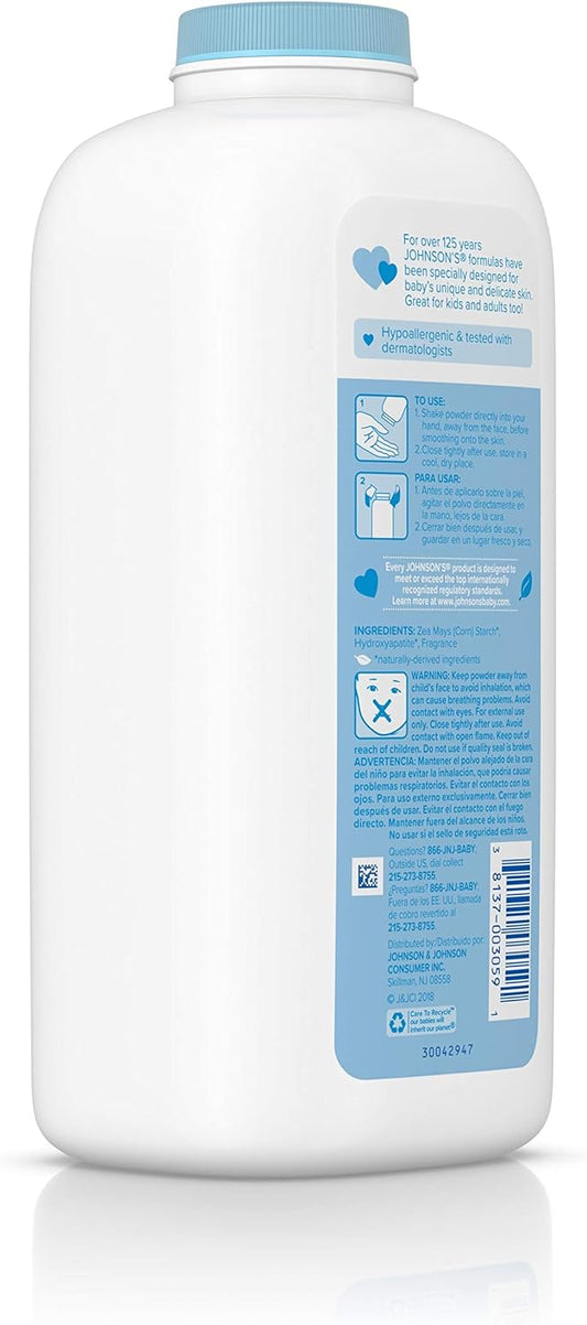 Johnson's Baby Powder with Naturally Derived Cornstarch Aloe & Vitamin E, Hypoallergenic, 22 oz