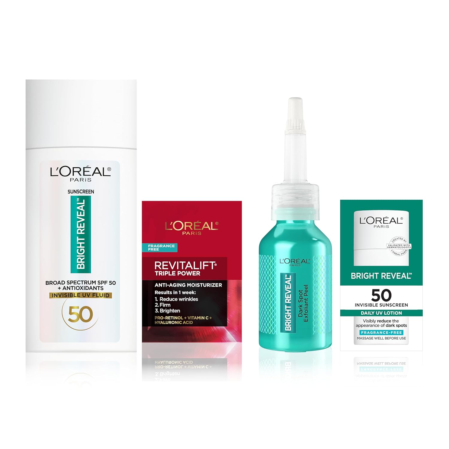 L'Oreal Paris Bright Reveal Exfoliant Peel + Broad Spectrum Daily Uv Lotion Spf 50, 1 Kit