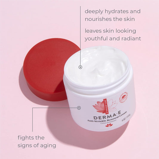 Derma-E Anti-Wrinkle Renewal Skin Cream – Vitamin A Wrinkle Treatment Cream – Vegan Anti-Aging Moisturizer To Smooth & Renew Aging Skin, 4 Oz