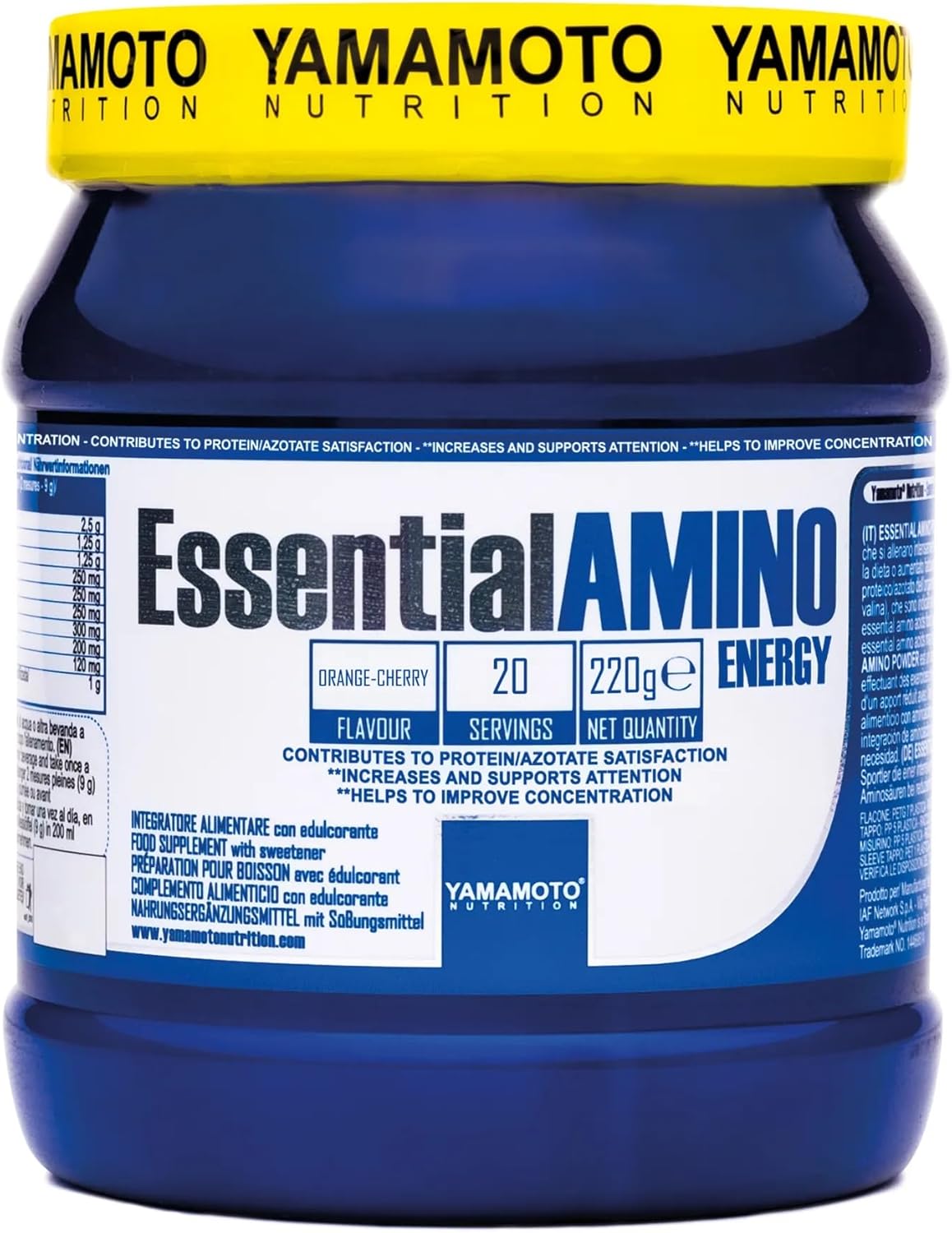 Yamamoto Nutrition Essential Amino Energy 220G, Essential Amino Acid Matrix With Vinitroxtm, Enxtratm And Caffeine, Orange And Cherry Flavour