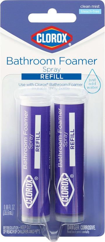 Clorox Bathroom Foamer Refill Cartridge For Clorox Bathroom Foamer Reusable Spray Bottle, Household Essentials, Two Refill Cartridges, 0.66 Ounces (Package May Vary)