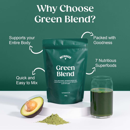 Nutriseed Greens Powder 300g - All Natural Super Green Powder with Superfoods & Adaptogens, Boosts Digestion, Immunity & Energy | Gluten Free, Vegan Friendly & Unflavoured | Made in UK | 30 Servings