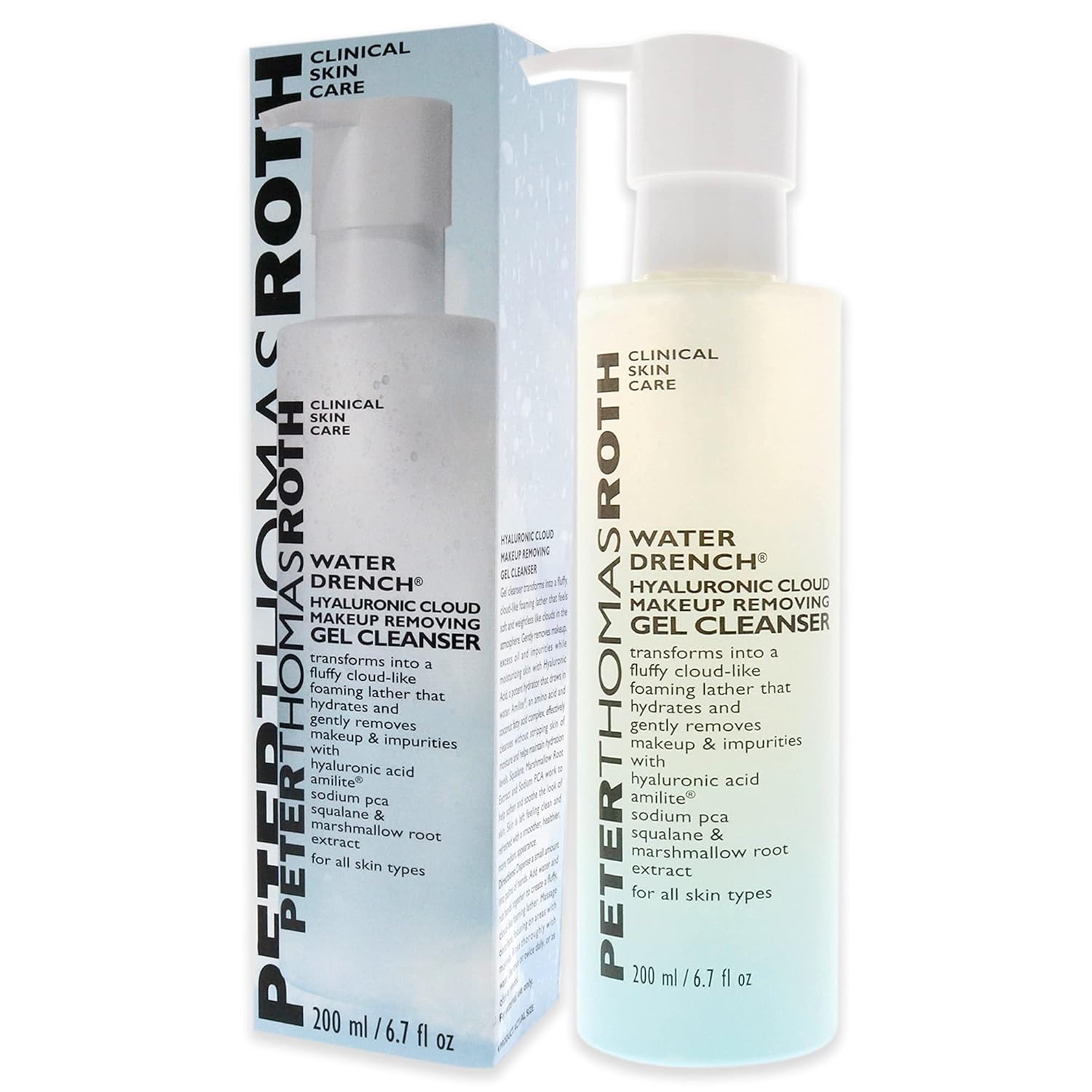 Peter Thomas Roth | Water Drench Hyaluronic Cloud Makeup Removing Gel Cleanser | Hydrating Facial Cleanser with Hyaluronic Acid Removes Makeup : Beauty & Personal Care