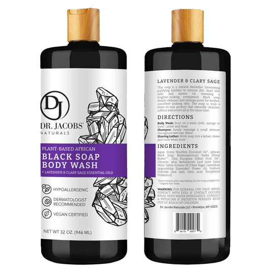 Dr Jacobs Naturals Authentic African Raw Black Soap, All-In-One Cleanser For Face Wash, Sensitive Skin Body Wash, Shampoo, Shaving Soap | Shea Butter Moisturizing And Nourishing Formula | 32Oz 1Pk