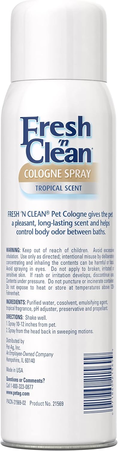 Lambert Kay PetAg Fresh ’n Clean Cologne Spray - Deodorizer Perfume Spray for Puppy and Dog Grooming - Tropical Scent - 12 oz : Pet Supplies