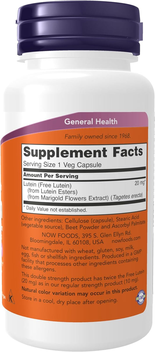 Now Foods Supplements, Lutein 20 Mg With 20 Mg Of Free Lutein From Lutein Esters, 90 Veg Capsules