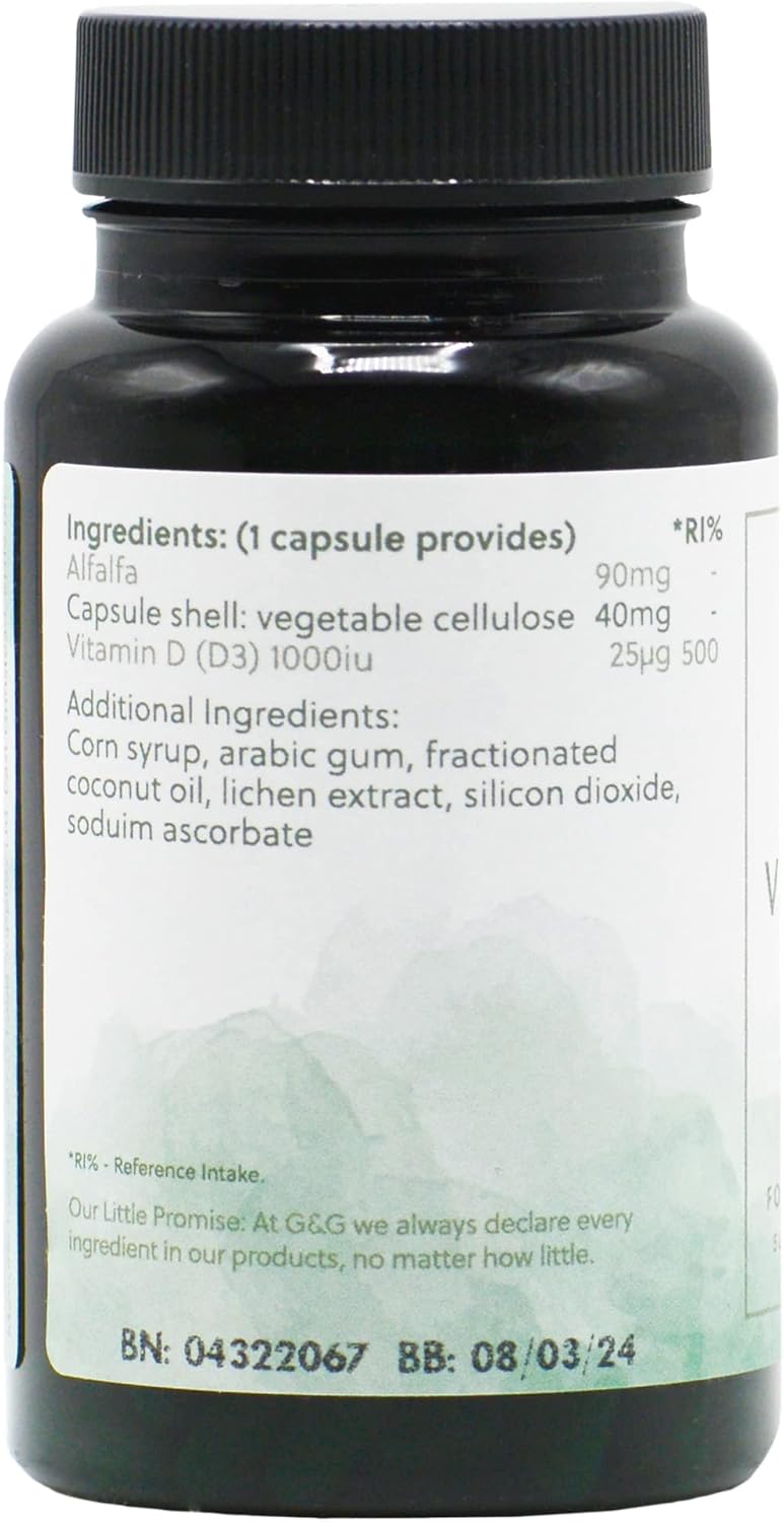 Vegan Vitamin D3 Capsules | 1000iu of Vitamin D3 per Capsule | Plant-Based D3 from Natural Lichen | 120 Capsules | G&G Vitamins : Amazon.co.uk: Health & Personal Care