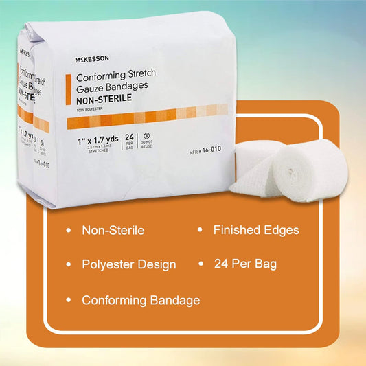 Mckesson Conforming Stretch Gauze Bandages, Non-Sterile, 1 In X 1 7/10 Yds, 24 Count